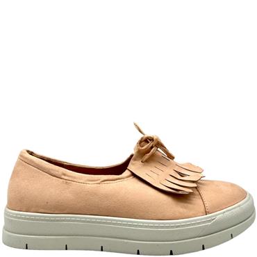 ZANNI LDS CHUNKY FRINGE BOW SHOE - BLUSH